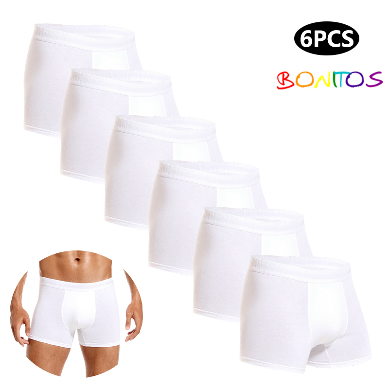 Multi Pack Underwear - กางเกงในผู้ชายสีขาว6ชิ้นกางเกงบ็อกเซอร์ผ้าฝ้ายสำหรับผู้ชายชุดชั้นในแบรนด์ชายกางเกงในเซ็กซี่ลื่นกางเกงบ็อกเซอร์ของขวัญ