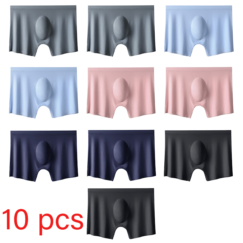 Multi Pack Underwear - 10 ชิ้น/ล็อตชายฤดูร้อนผ้าไหมน้ําแข็งกางเกงไม่มีรอยต่อชุดชั้นในชุดชั้นในกางเกงขาสั้นกางเกงขาสั้น Ultra-thin Breathable กางเกงเซ็กซี่