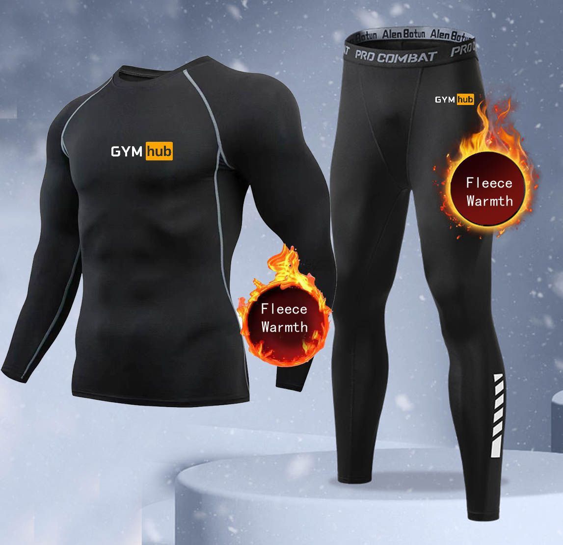 Thermal Long John - ชุดชั้นในกันหนาวสำหรับผู้ชายแบบ 2 ชิ้นใหม่ เสื้อชั้นในกันหนาวผ้าฟลีซ กางเกงลองจอห์นรัดรูป ชุดออกกำลังกายและชุดกีฬา