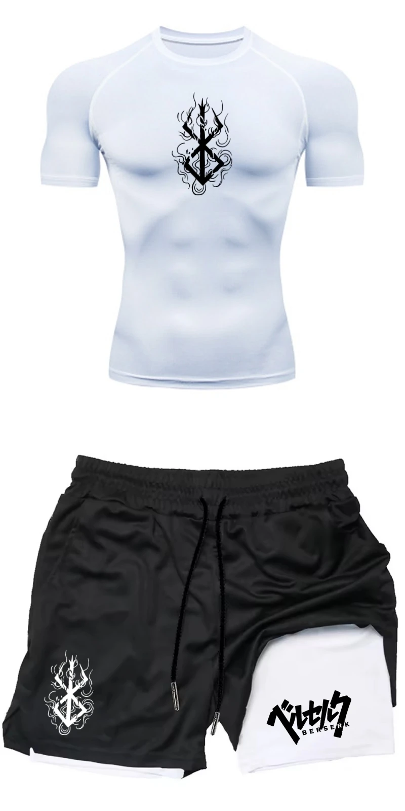 Compression Shorts Athletes - ชุดออกกำลังกายสำหรับผู้ชายในฤดูร้อน - เสื้อยืดรัดรูปแขนสั้น + กางเกงขาสั้นรัดรูปป้องกันสำหรับการออกกำลังกาย MMA