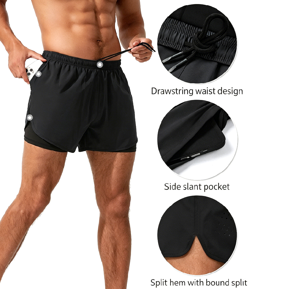 Compression Shorts Athletes - กางเกงวิ่งผู้ชาย 2 in 1 แบบแห้งเร็ว พร้อมซับในรัดรูป